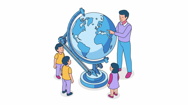 Teacher kids learn geography globe world school class study lesson earth map science education student