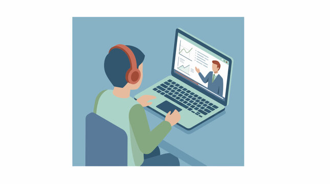 Online Learning Education Student Virtual Class Laptop Remote Study Home Video Webinar Course Teach Training
