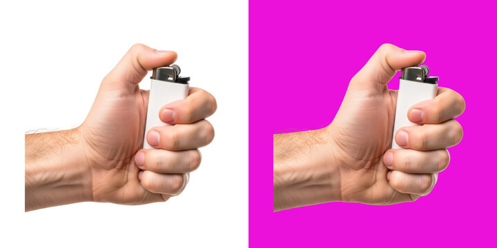Hand holding a cigarette lighter to spark fire ready for ignition close up shot transparent png