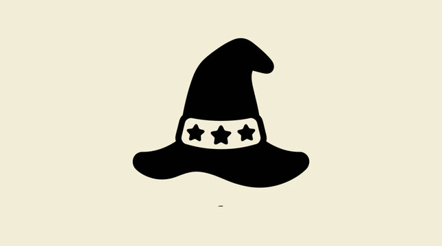 Minimalist Wizard Hat Silhouette with Three Stars for Halloween or Fantasy Design
