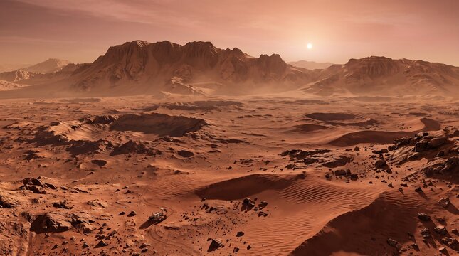 Mars surface rocky terrain view