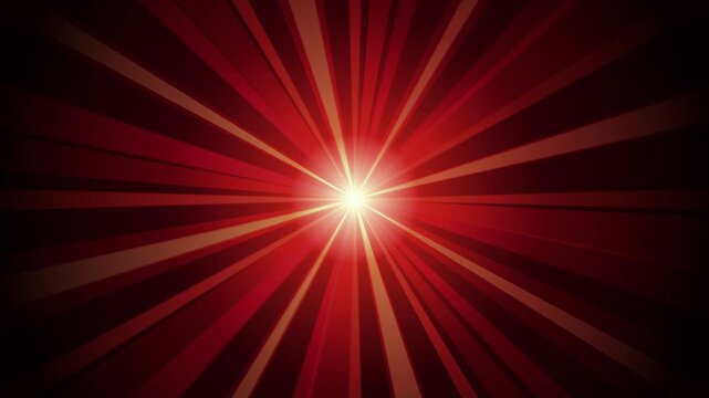 Abstract motion graphic with bright red sunburst emanating from center on black background, cinematic light rays