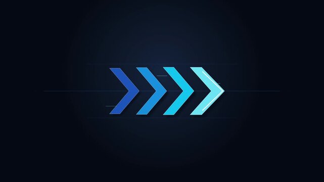 Animated right pointing arrows moving forward in sequence, digital technology motion graphic