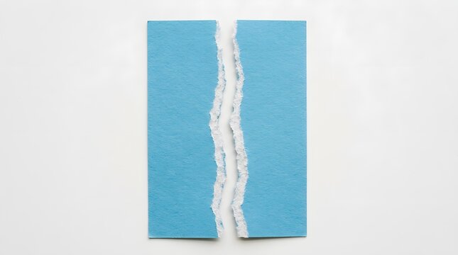 Torn paper sheet split vertically down the middle reveals a gap between two halves.