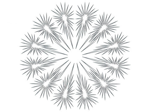 Un dise&ntilde;o gr&aacute;fico abstracto de estilo mandala con l&iacute;neas radiales finas y sim&eacute;tricas que irradian desde un centro circular, creando un patr&oacute;n geom&eacute;trico elegante y minimalista sobre un fondo blanco