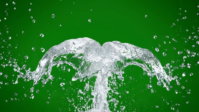Water splash erupting upward against a green screen background