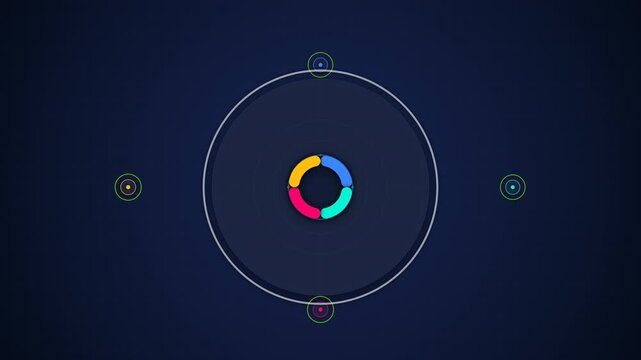 Animated motion graphic representing corporate teamwork, agile collaboration, and business meeting consensus. Features 4 interactive team nodes assembling a central solution puzzle, 8-second 4K seamle