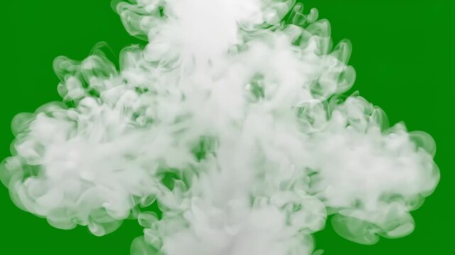 White smoke puff expanding outward on green screen chroma key