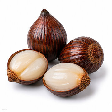 This is a photo of Nypa fruticans fruit on a white background isolated. 