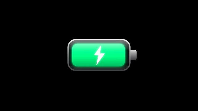 Glowing green battery charging icon with a lightning bolt symbol representing power and energy efficiency