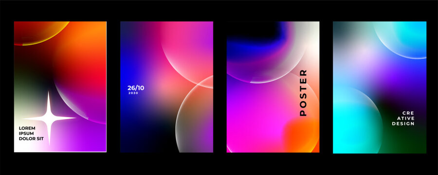 Futuristic Gradient Poster Set with Abstract Light Forms, Elegant Arc Lines and Vibrant Digital Color Blends for Advertising, Fashion, Branding and Modern Creative Design Vector Illustration