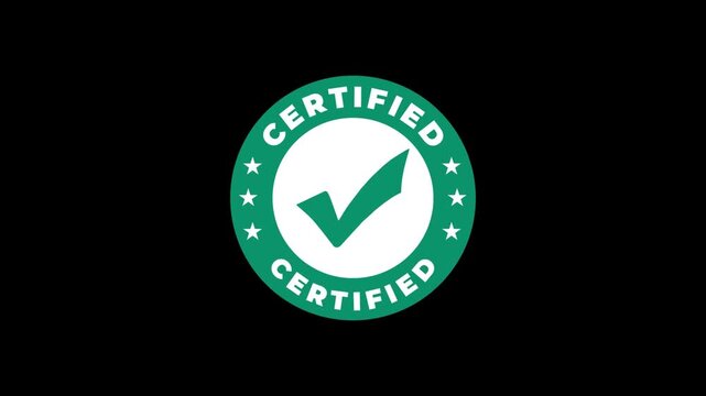 Certified Badge Checkmark Green Circle Star Vector Icon Black Background Seal