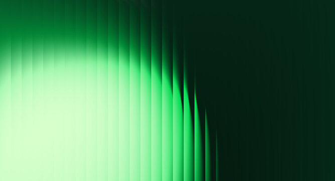 Abstract fractal green gradient background featuring vertical light beams, soft luminous transitions, layered shapes, and deep green shadows