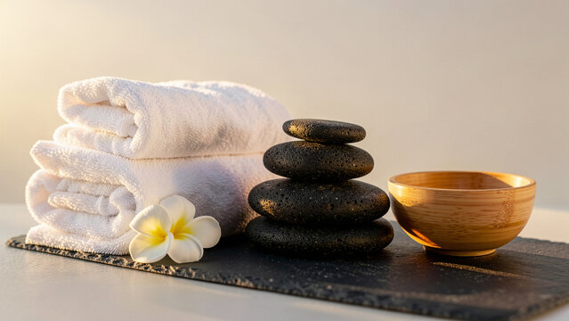 Volcanic Basalt Massage Stones White Towels Spa