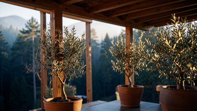 Sunlit Architectural Terrace Timber Glulam Olive