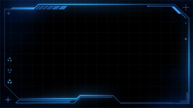 Blue futuristic HUD Frame. Cyber Technology Interface. Digital Hologram Screen. Sci Fi Viewfinder. Glowing Tech Border. 4K Motion Background tech loop