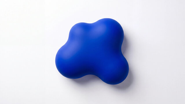 A single smooth blue organic blob shape isolated against a plain white studio background surface with single three dimensional