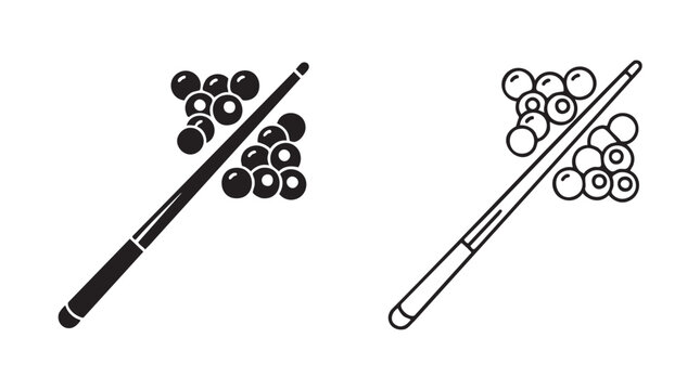 billiards cue and balls icon set. vector illustration