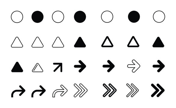 Bullet point arrows vector fleche icons and arrow symbols for PowerPoint presentation, organized bullet list collection, clean vector illustration for business, infographic, workflow, and presentation