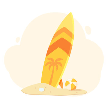 Illustration Surfboard on Summer Beach