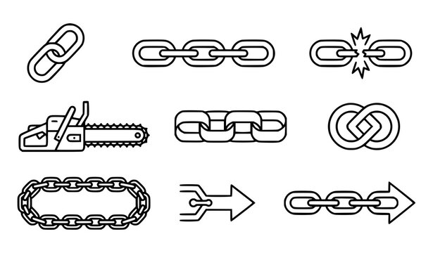 Chain Link Chainsaw Office Supply and Arrow Thin Line Icon Collection