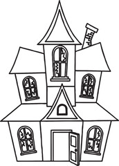 Fototapeta premium Haunted house outline illustration for halloween coloring activity with halloween coloring illustration building architecture abandoned residence structure celebration seasonal