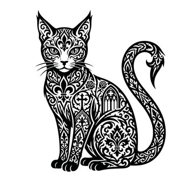 Ornate decorated cat with intricate patterned design