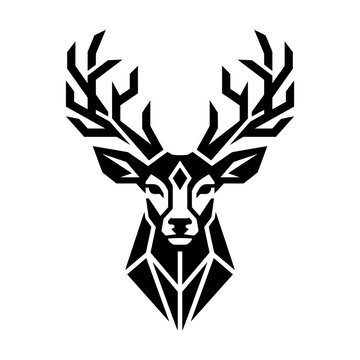 Geometric deer head with large antlers facing forward