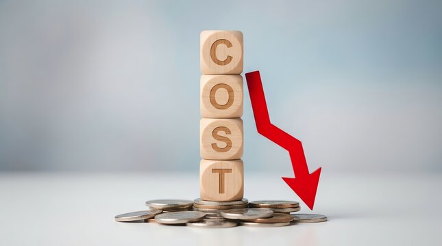 Reducing Costs with Falling Red Arrow and Coins