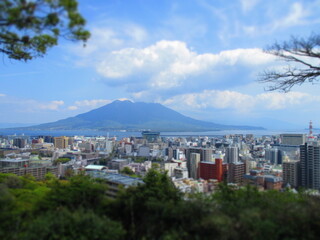 Naklejka premium Sakurajima, Kagoshima, Japan - Diorama Effect