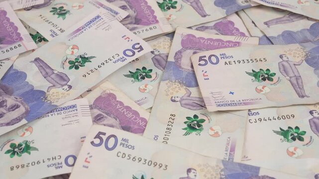 Colombian fifty thousand pesos banknotes rotating