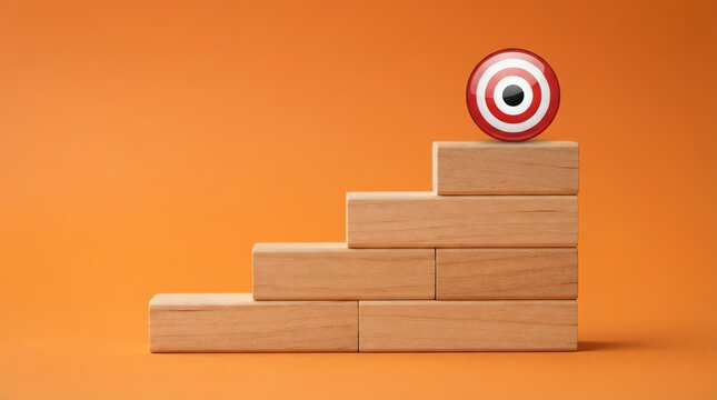 Business Growth to Achieve Success Goals with Wooden Blocks Stairs