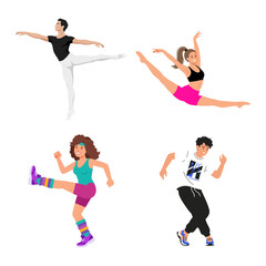 Fototapeta premium Set of Diverse Young People Performing Various Dance Styles and Fitness Exercises