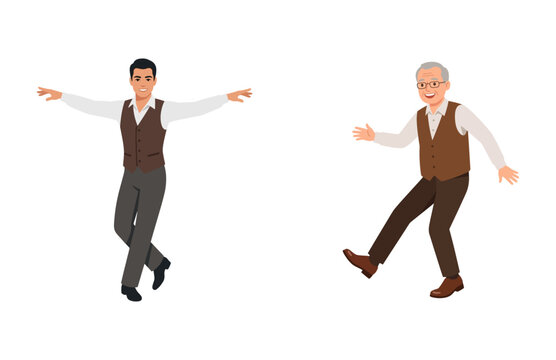 Two Male Dancers Performing Energetic Tap Dance Moves in Stylish Formal Wear
