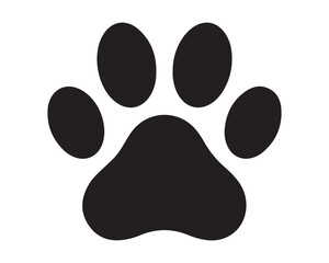 Black animal paw print silhouette representing a pet footprint with dog paw cat paw pet track puppy paw kitten paw black and white illustration © ZOHAIB