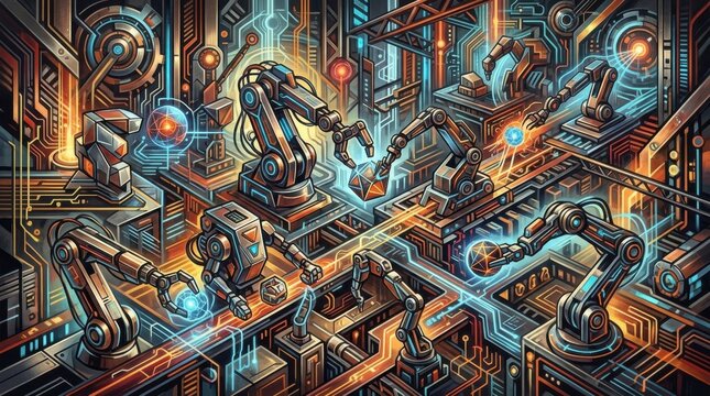 Advanced Robotic Assembly Line with Automations and Machinery