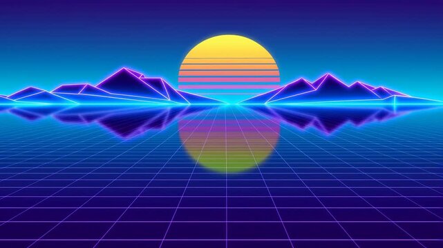 Retrowave 80s Neon Grid Sunset Loop