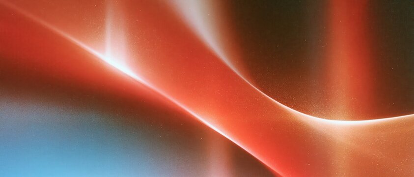 Abstract wave of warm red and cool blue with glowing highlights and soft halation