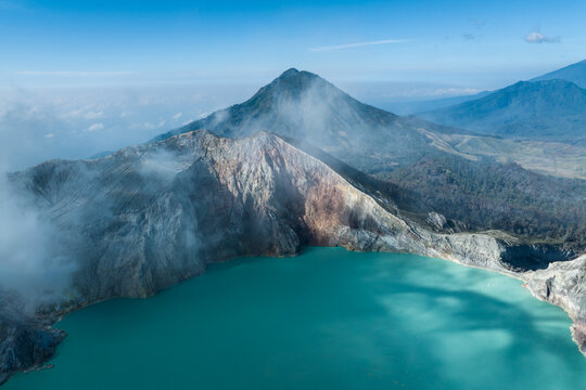 Aerial view of Ijen volcano on Java Island, Indonesia.