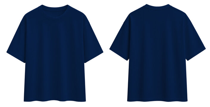 Plain Navy Blue T-Shirt Apparel Mockup Front and Back Isolated Background