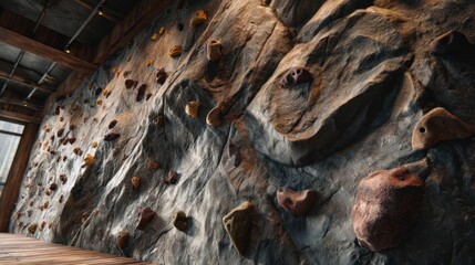 Fototapeta premium Indoor Climbing Wall with Realistic Rock Texture and Holds.