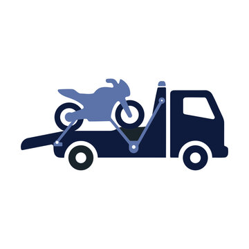 Motorcycle towing service flat vector icon