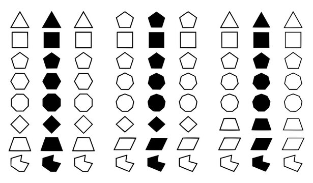 Polygon shapes set &ndash; editable stroke solid and no fill vector collection
