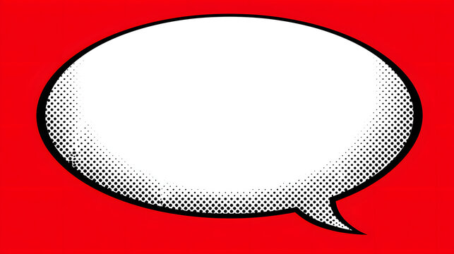 Blank comic book speech bubble, halftone dotted design, empty burst for text, vector graphic isolated on red background