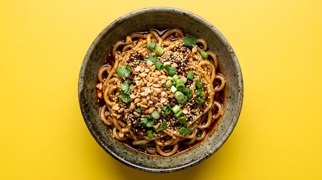Sichuan noodles in ceramic bowl