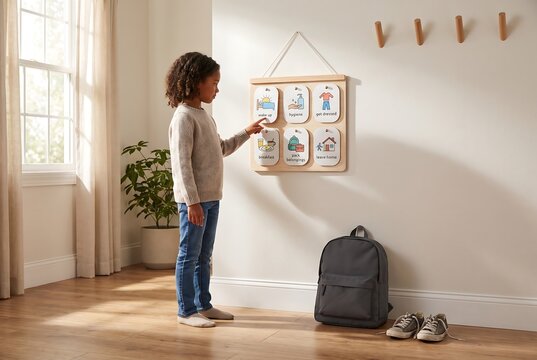 Child Following Visual Picture Routine At Home