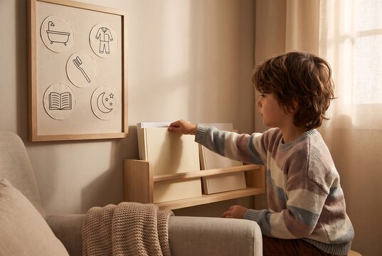 Child Following Visual Routine While Getting Ready