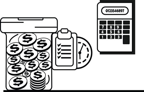 Financial Planning and Budgeting Concept with Money Coins, Checklist, Clock, and Calculator