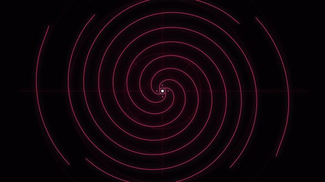 Red spiral radio wave station signal animation forming concentric circles and a vortex, broadcast communication loop
