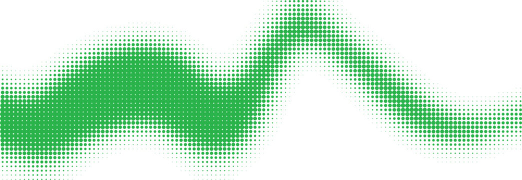 Abstract green halftone wave shape made of small dots on a simple design isolated on transparent background, Vector